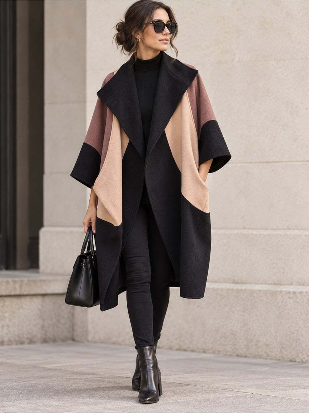 Vintage Luxury 100% Wool Colorblock Cocoon Coat Avant Garde S-XL